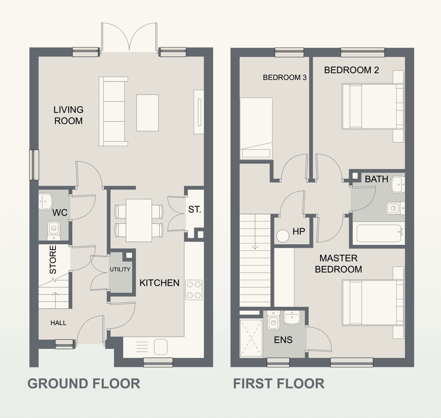 The Cedar floor plans, ground and first floor