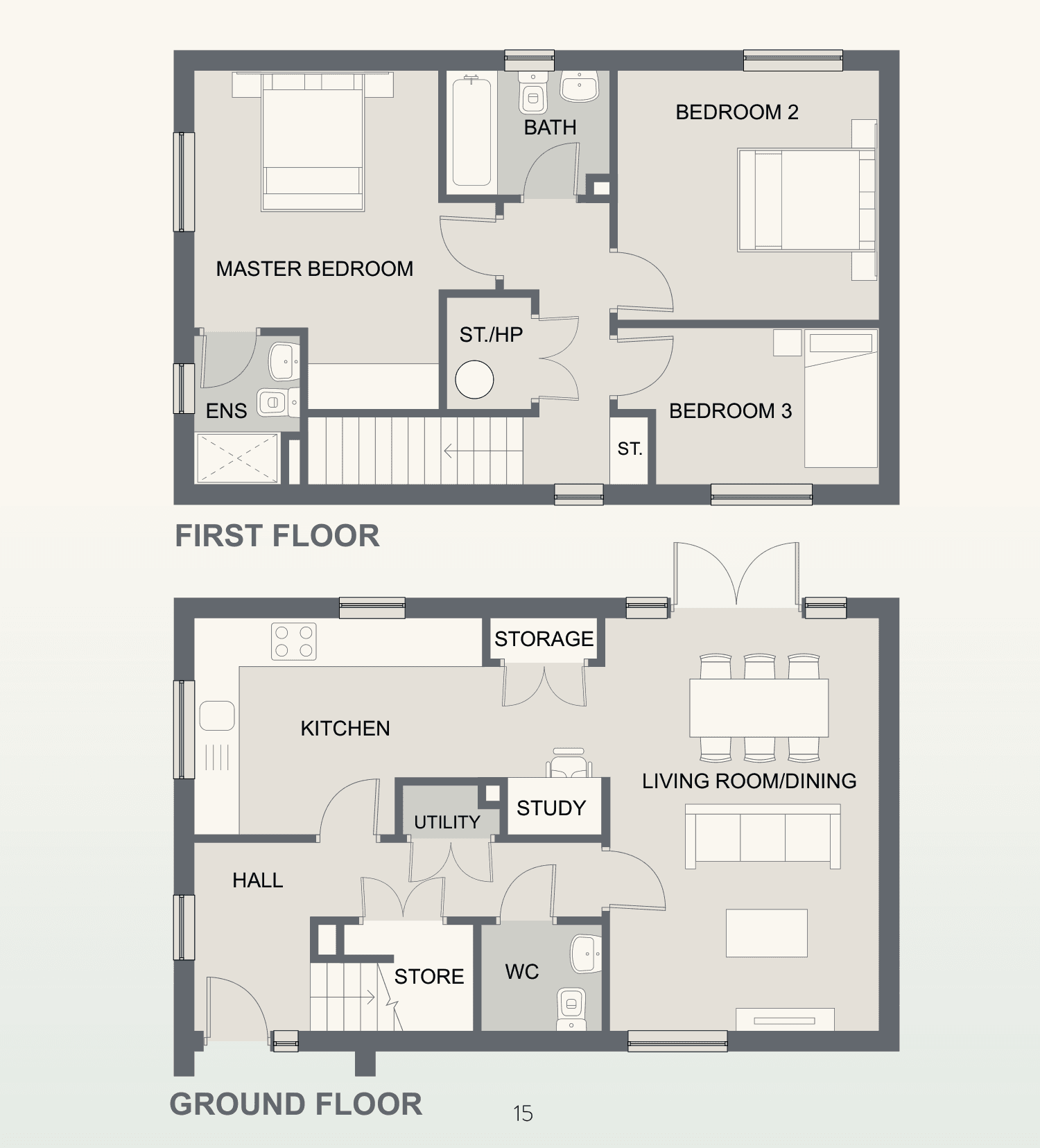 The Oak floor plans, ground and first floor