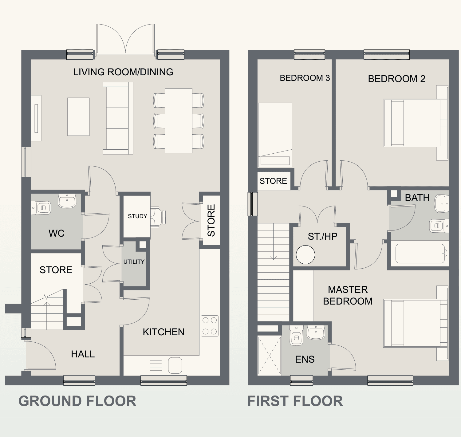 The Sycamore floor plans, ground and first floor