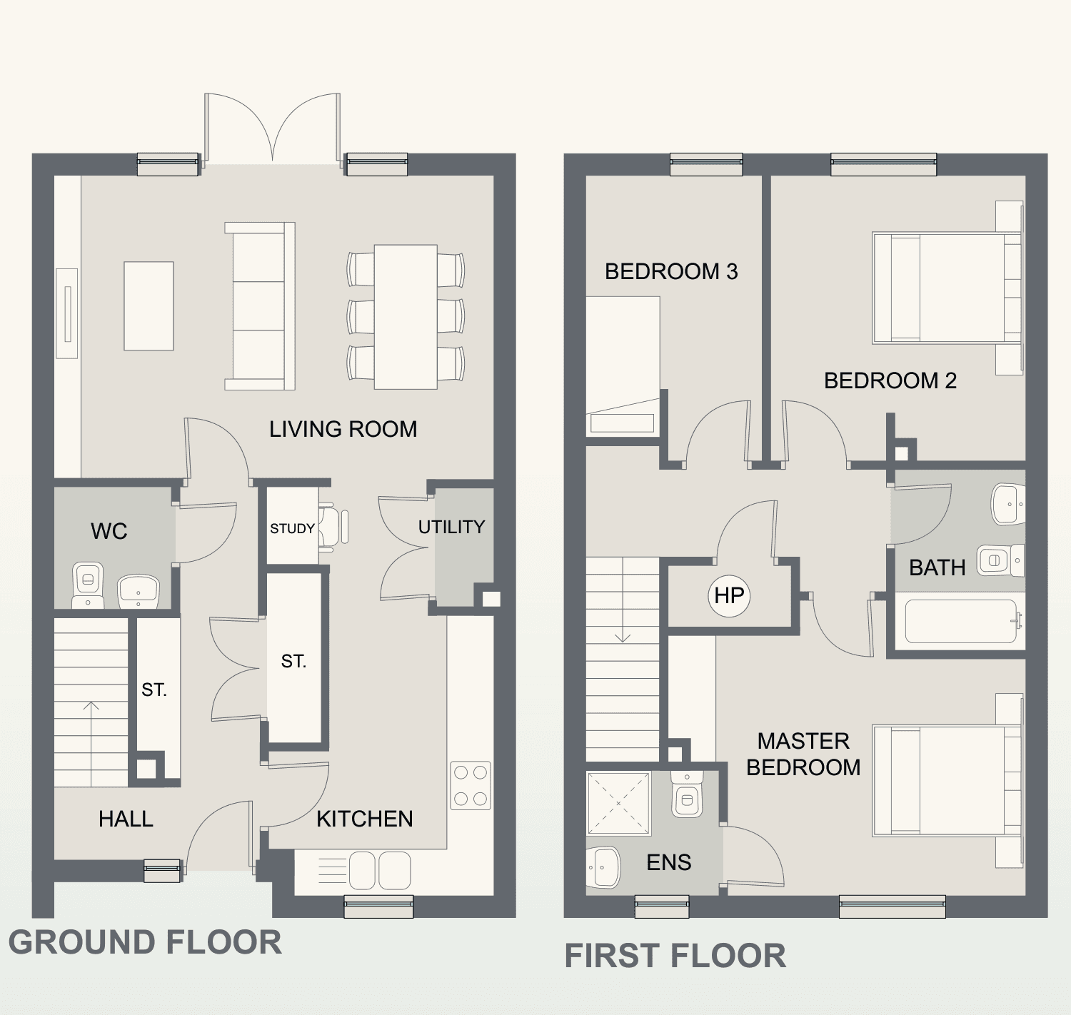 The Willow floor plans, ground and first floor