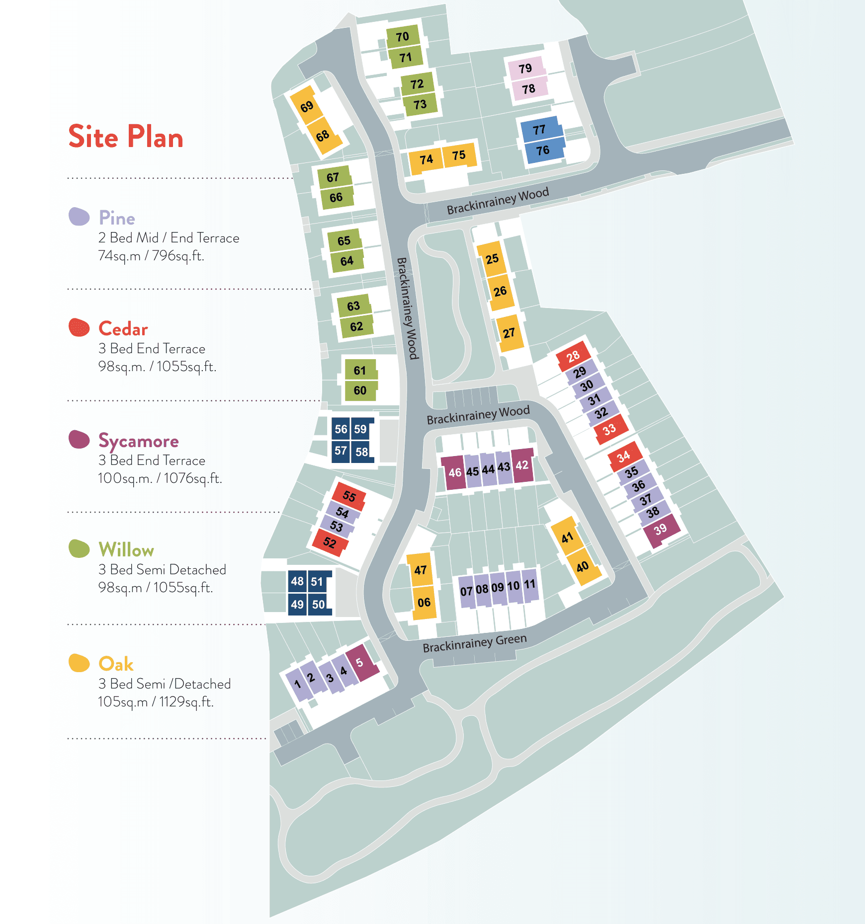 Brackinrainey site plan showing the homes and house types